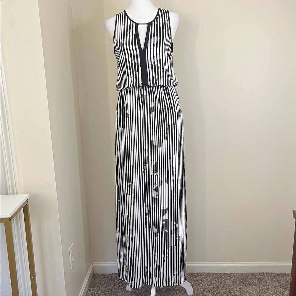 White House Black Market Women’s Black and White Striped Maxi Dress Size 4